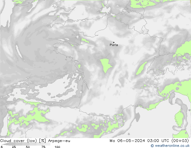 Bewolking (Laag) Arpege-eu ma 06.05.2024 03 UTC