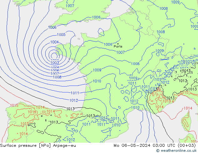 Surface pressure Arpege-eu Mo 06.05.2024 03 UTC