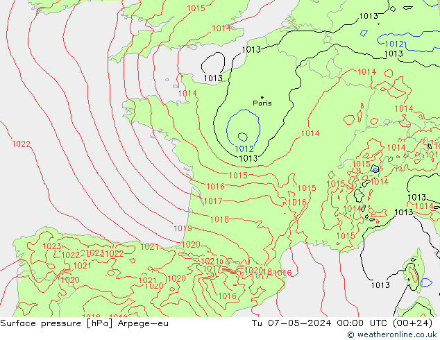 Pressione al suolo Arpege-eu mar 07.05.2024 00 UTC