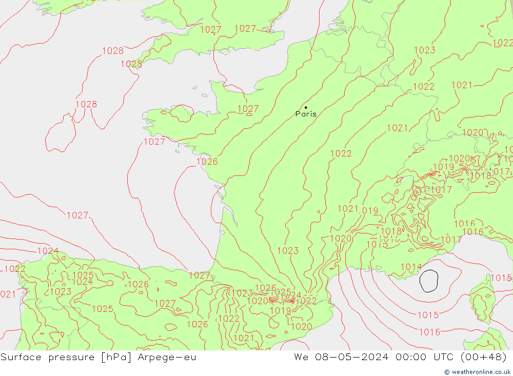приземное давление Arpege-eu ср 08.05.2024 00 UTC