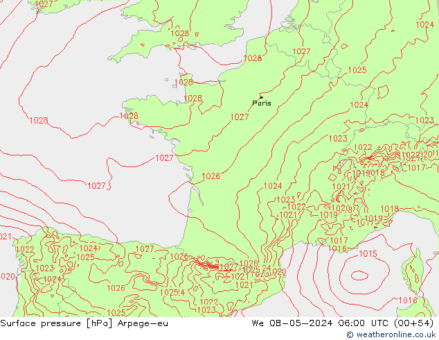 приземное давление Arpege-eu ср 08.05.2024 06 UTC