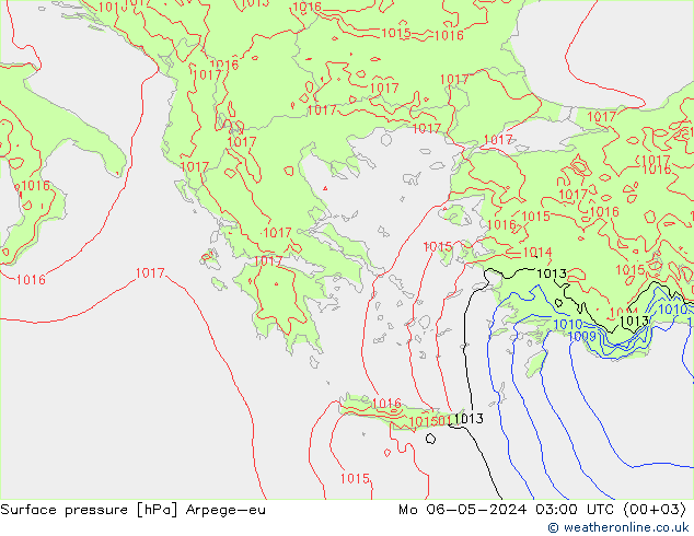 Pressione al suolo Arpege-eu lun 06.05.2024 03 UTC