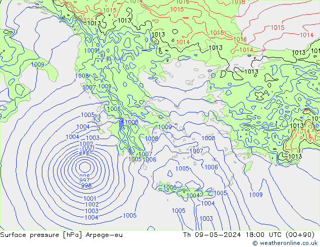 Presión superficial Arpege-eu jue 09.05.2024 18 UTC