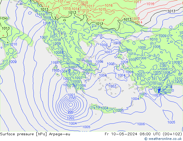 Pressione al suolo Arpege-eu ven 10.05.2024 06 UTC