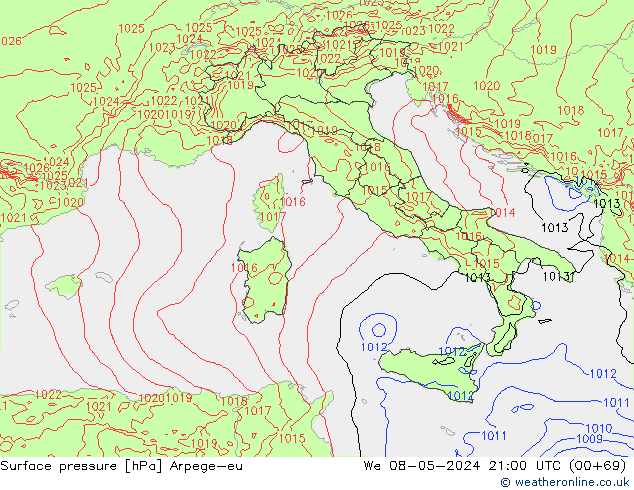 pressão do solo Arpege-eu Qua 08.05.2024 21 UTC