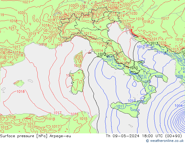 Bodendruck Arpege-eu Do 09.05.2024 18 UTC