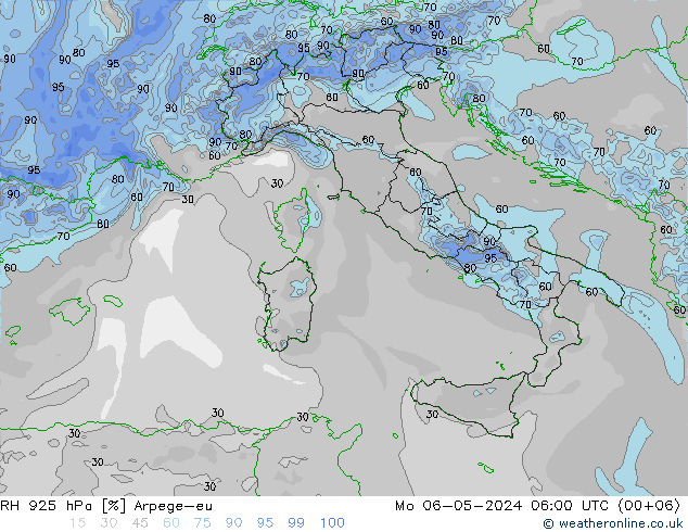 RH 925 hPa Arpege-eu Mo 06.05.2024 06 UTC