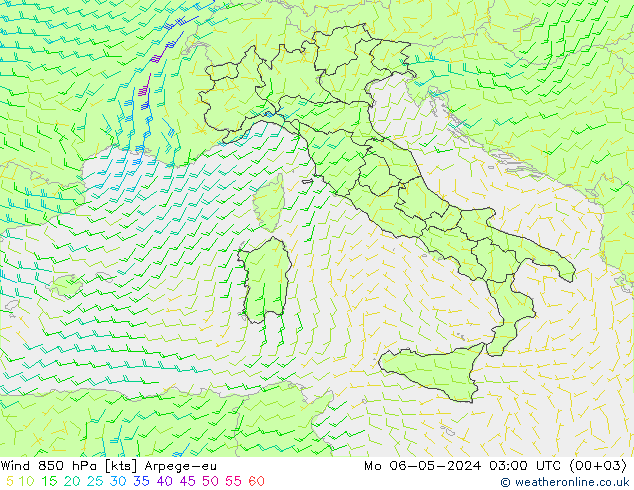 Rüzgar 850 hPa Arpege-eu Pzt 06.05.2024 03 UTC