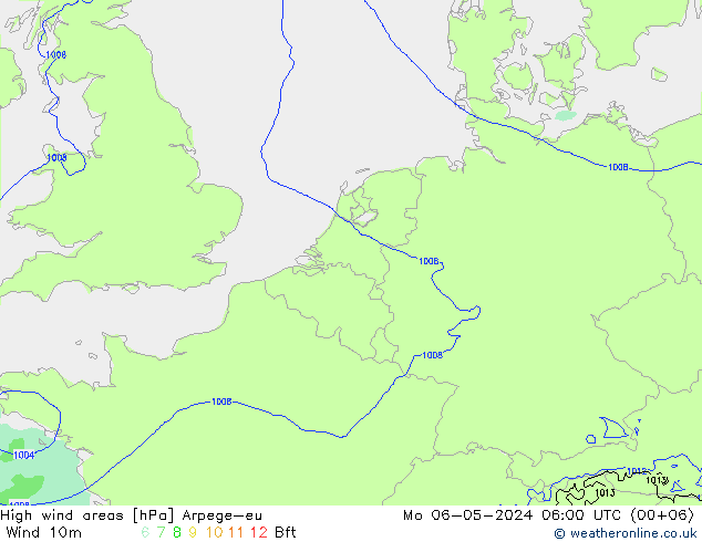 High wind areas Arpege-eu Mo 06.05.2024 06 UTC
