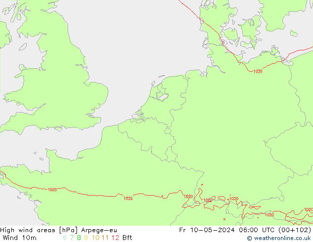 High wind areas Arpege-eu пт 10.05.2024 06 UTC