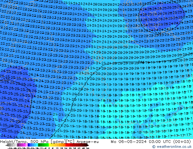 Height/Temp. 500 hPa Arpege-eu Mo 06.05.2024 03 UTC