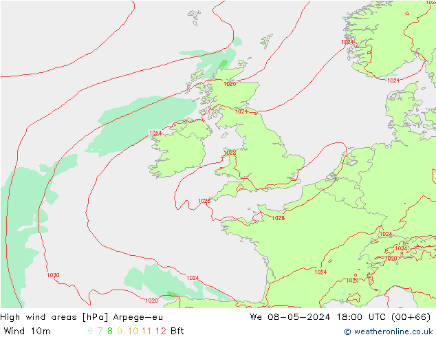 High wind areas Arpege-eu  08.05.2024 18 UTC