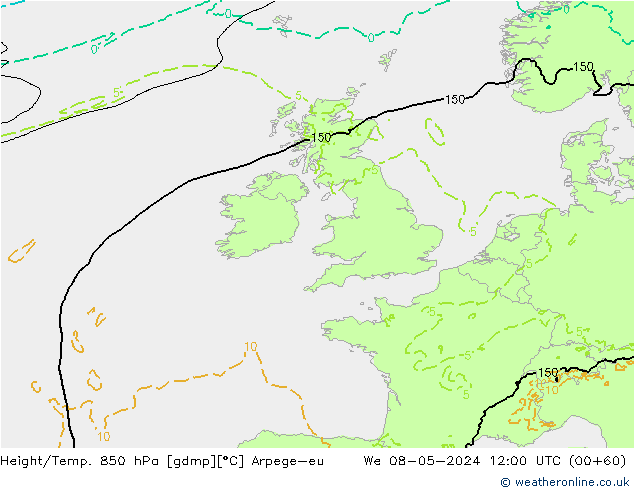 Yükseklik/Sıc. 850 hPa Arpege-eu Çar 08.05.2024 12 UTC