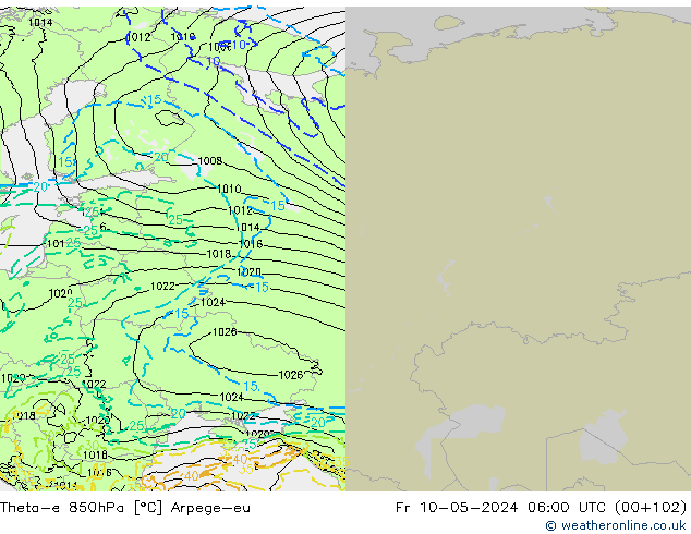 Theta-e 850hPa Arpege-eu vr 10.05.2024 06 UTC