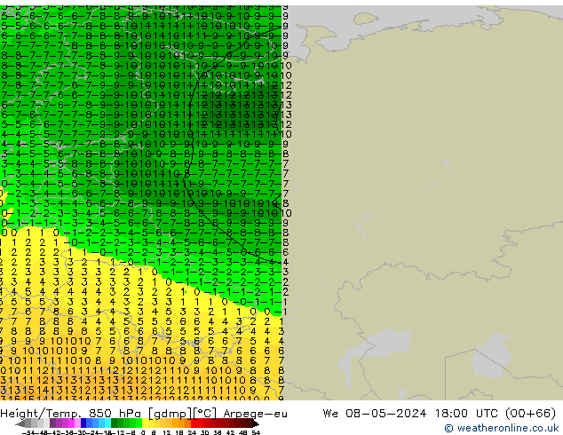 Height/Temp. 850 hPa Arpege-eu Mi 08.05.2024 18 UTC