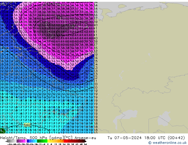 Géop./Temp. 500 hPa Arpege-eu mar 07.05.2024 18 UTC