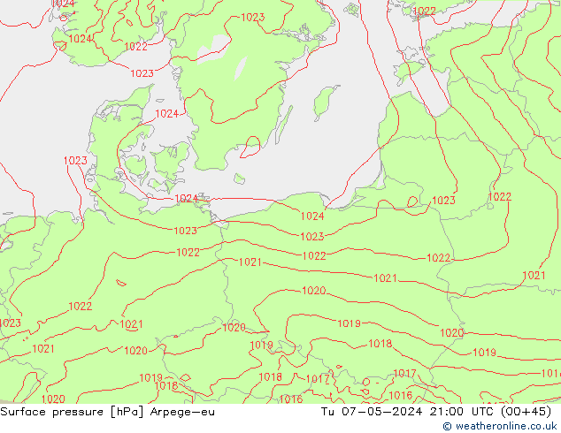 pressão do solo Arpege-eu Ter 07.05.2024 21 UTC