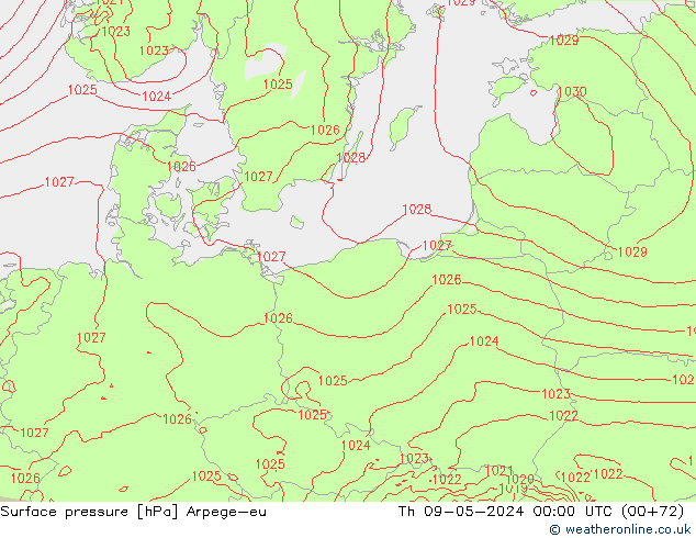 Surface pressure Arpege-eu Th 09.05.2024 00 UTC