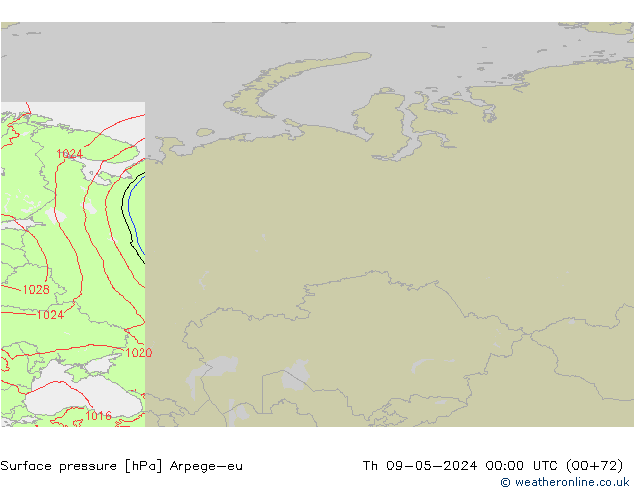 Pressione al suolo Arpege-eu gio 09.05.2024 00 UTC