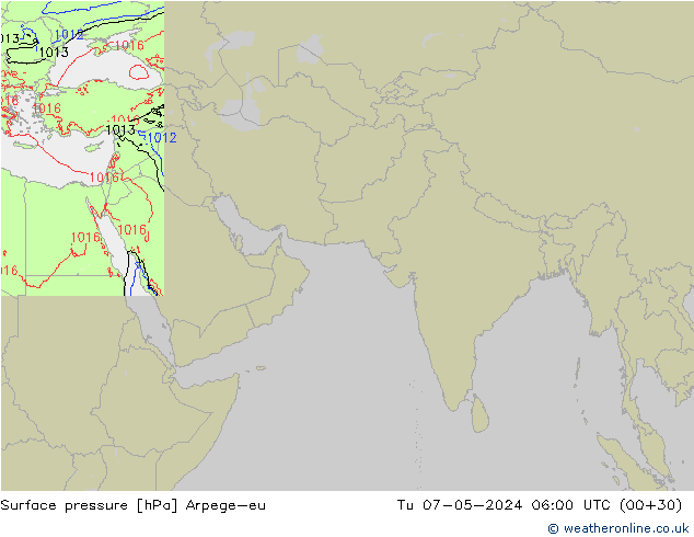 Atmosférický tlak Arpege-eu Út 07.05.2024 06 UTC