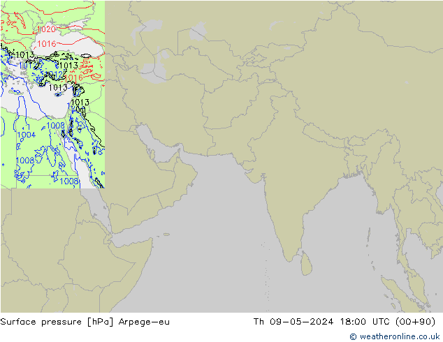 Surface pressure Arpege-eu Th 09.05.2024 18 UTC