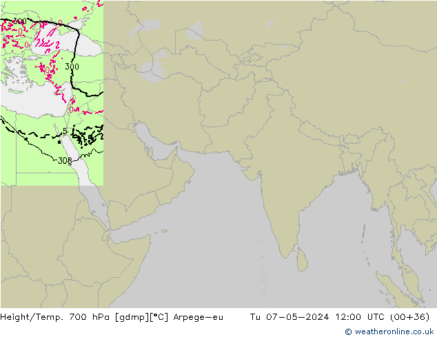 Height/Temp. 700 hPa Arpege-eu wto. 07.05.2024 12 UTC