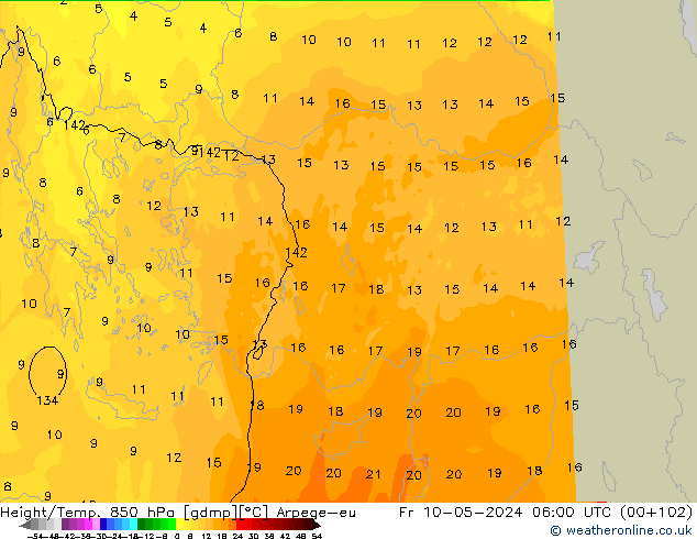 Height/Temp. 850 hPa Arpege-eu ven 10.05.2024 06 UTC