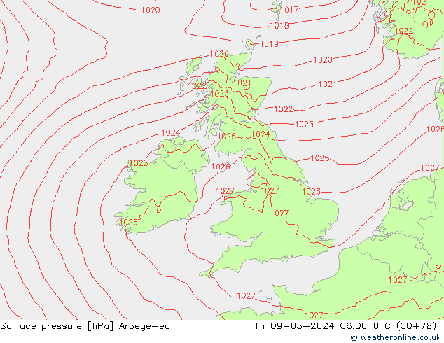 Luchtdruk (Grond) Arpege-eu do 09.05.2024 06 UTC