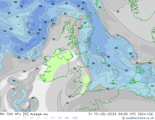 RH 700 hPa Arpege-eu pt. 10.05.2024 06 UTC