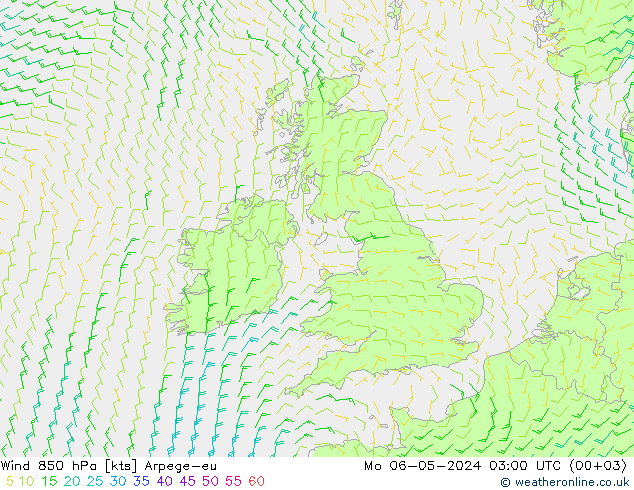 Vent 850 hPa Arpege-eu lun 06.05.2024 03 UTC