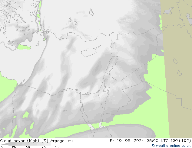 vysoký oblak Arpege-eu Pá 10.05.2024 06 UTC