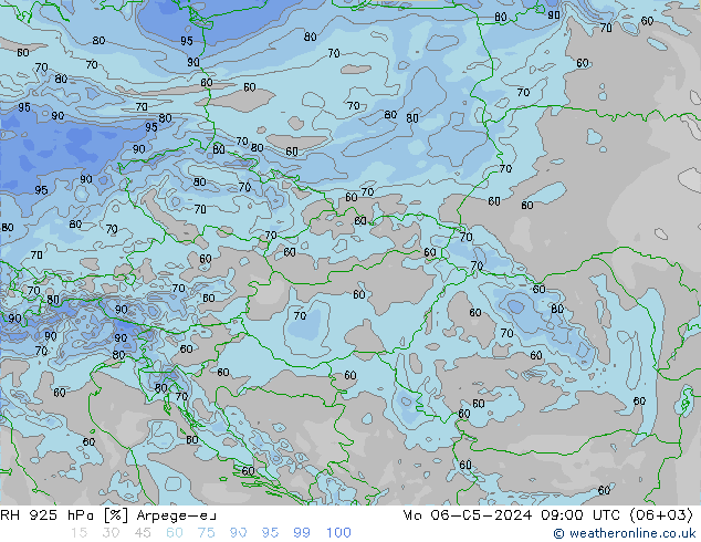 RH 925 hPa Arpege-eu Mo 06.05.2024 09 UTC