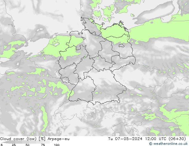 Bewolking (Laag) Arpege-eu di 07.05.2024 12 UTC
