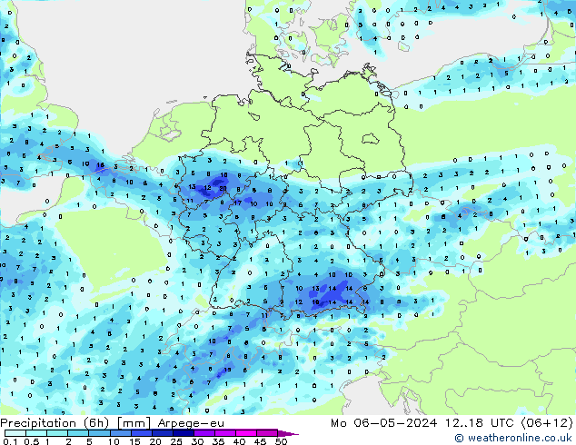Precipitation (6h) Arpege-eu Mo 06.05.2024 18 UTC