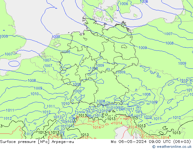 地面气压 Arpege-eu 星期一 06.05.2024 09 UTC