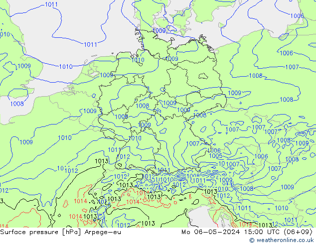 Surface pressure Arpege-eu Mo 06.05.2024 15 UTC