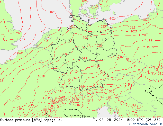 Pressione al suolo Arpege-eu mar 07.05.2024 18 UTC