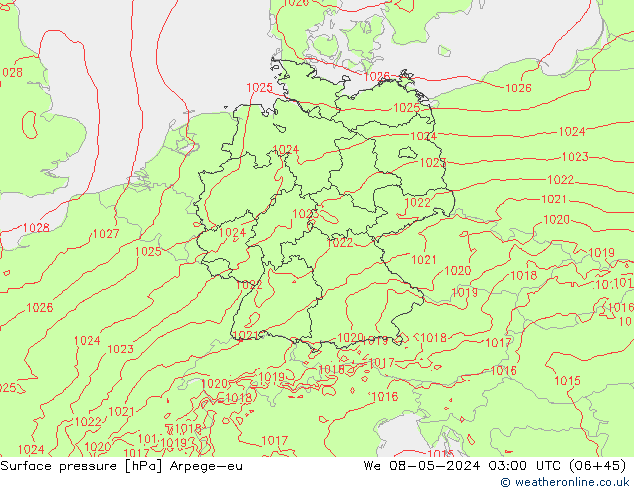 pressão do solo Arpege-eu Qua 08.05.2024 03 UTC