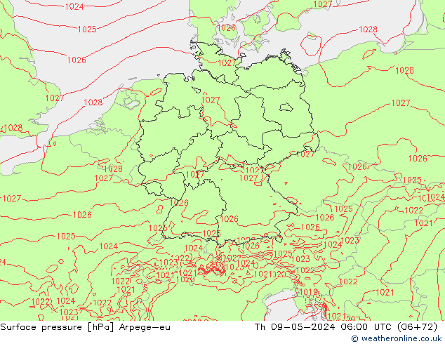 Luchtdruk (Grond) Arpege-eu do 09.05.2024 06 UTC