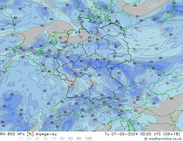 RH 850 hPa Arpege-eu mar 07.05.2024 00 UTC