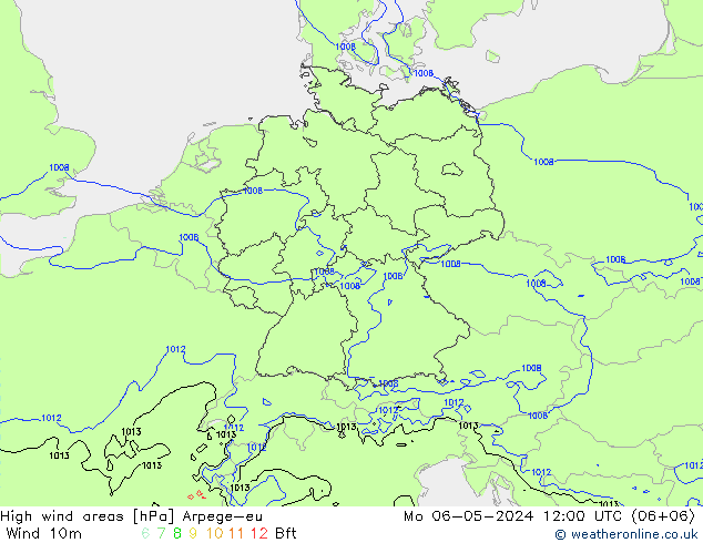 High wind areas Arpege-eu Mo 06.05.2024 12 UTC