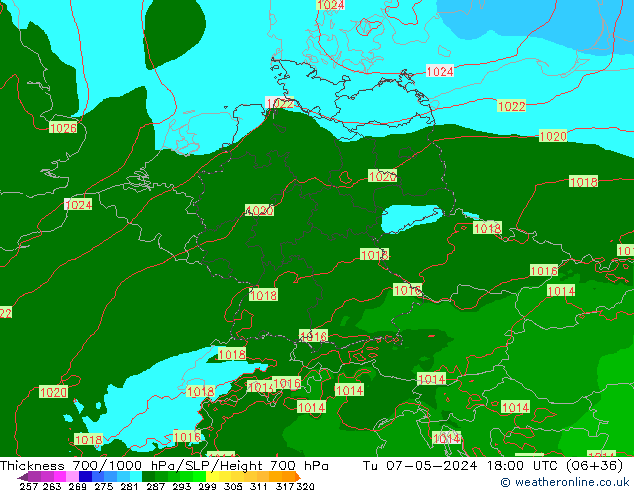 Thck 700-1000 hPa Arpege-eu Ter 07.05.2024 18 UTC