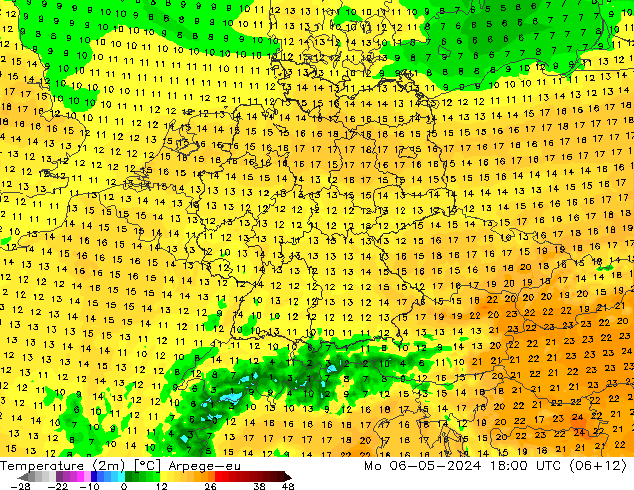 Temperature (2m) Arpege-eu Mo 06.05.2024 18 UTC