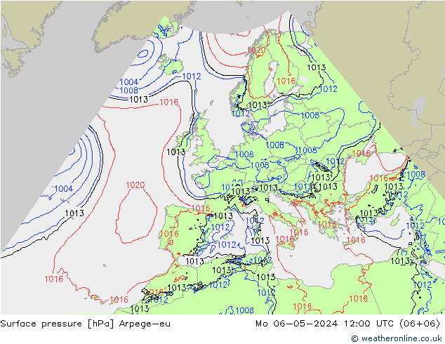 Surface pressure Arpege-eu Mo 06.05.2024 12 UTC