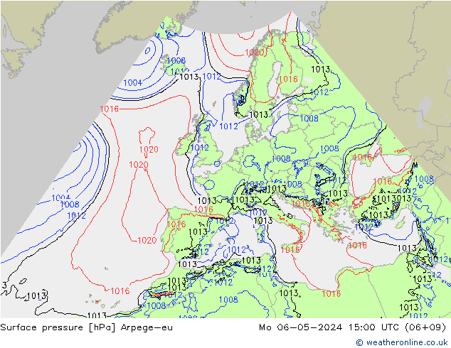 Surface pressure Arpege-eu Mo 06.05.2024 15 UTC