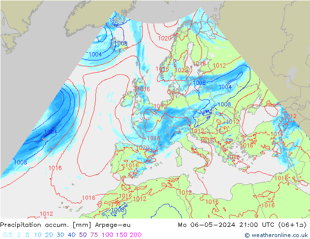 Precipitación acum. Arpege-eu lun 06.05.2024 21 UTC