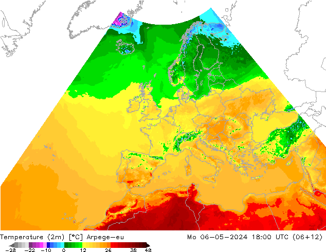Temperature (2m) Arpege-eu Mo 06.05.2024 18 UTC