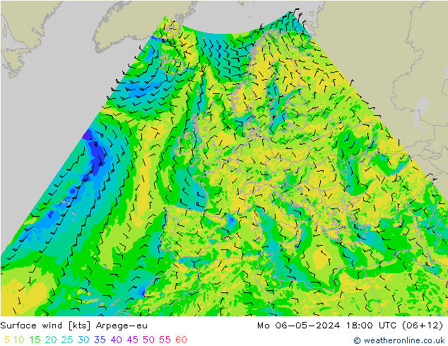 Surface wind Arpege-eu Mo 06.05.2024 18 UTC
