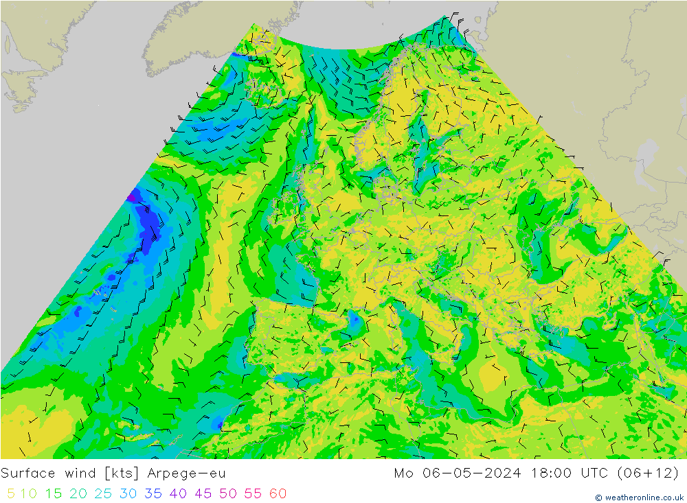 Surface wind Arpege-eu Mo 06.05.2024 18 UTC