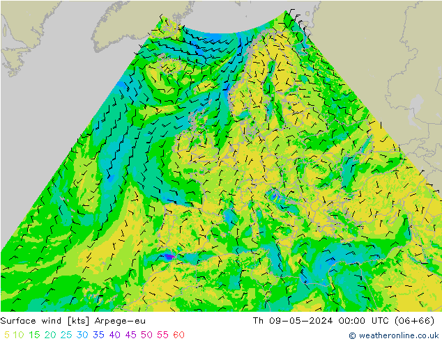Rüzgar 10 m Arpege-eu Per 09.05.2024 00 UTC